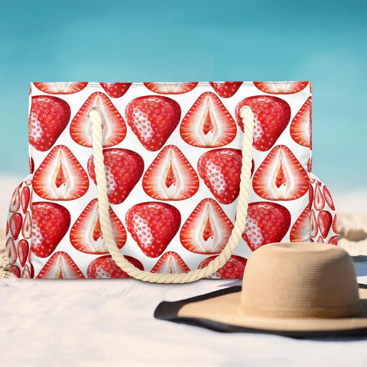 Flamingo Flowers Beach Bags for Women Large Beach Tote with Zipper Waterproof Travel Sandproof Shoulder Pool Bag