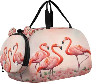 Flamingo Youth Sports & Travel Duffle Bag with Shoe Compartment,Waterproof Gym Bag for Girls and Boys (Overnight Essentials Organizer)