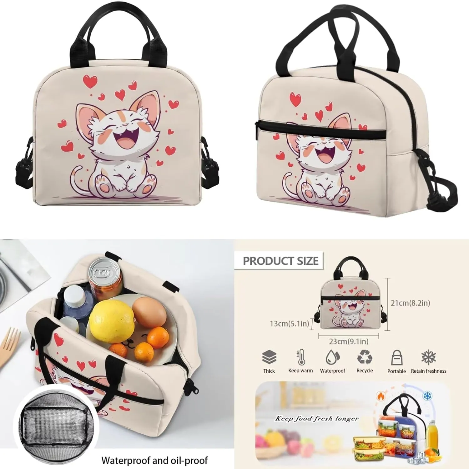 Flashideas Cartoon Cat Kids Backpack Set 4Pcs Kids Backpack with Lunch Box Pencil Case and Water Bottle Case Cover School Backpack Lightweight Backpack for Toddler Girls Kindergarten Elementary