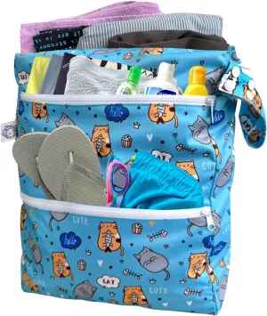 FLOCK THREE 3D Waterproof and Washable Wet Bag Luggage Organiser for Travel storage Stroller Daycare Baby Diapers Yoga Beach Pool Swimsuits Luggage Packing for Travel Accessories (Cute Cats)
