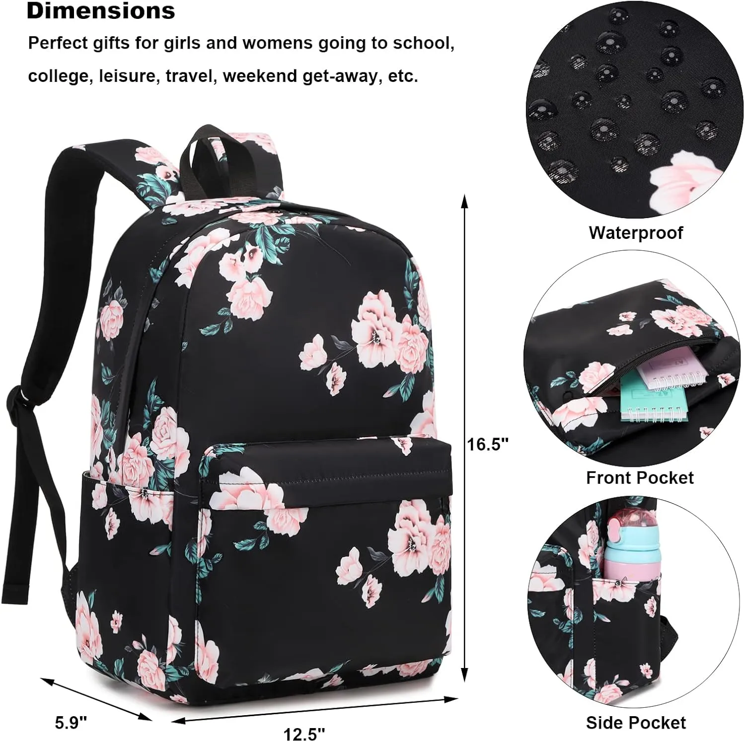 Floral School Backpack for Girls Womens, School Bags Collge Bookbags Laptop Backpacks for Kids Teens Adults