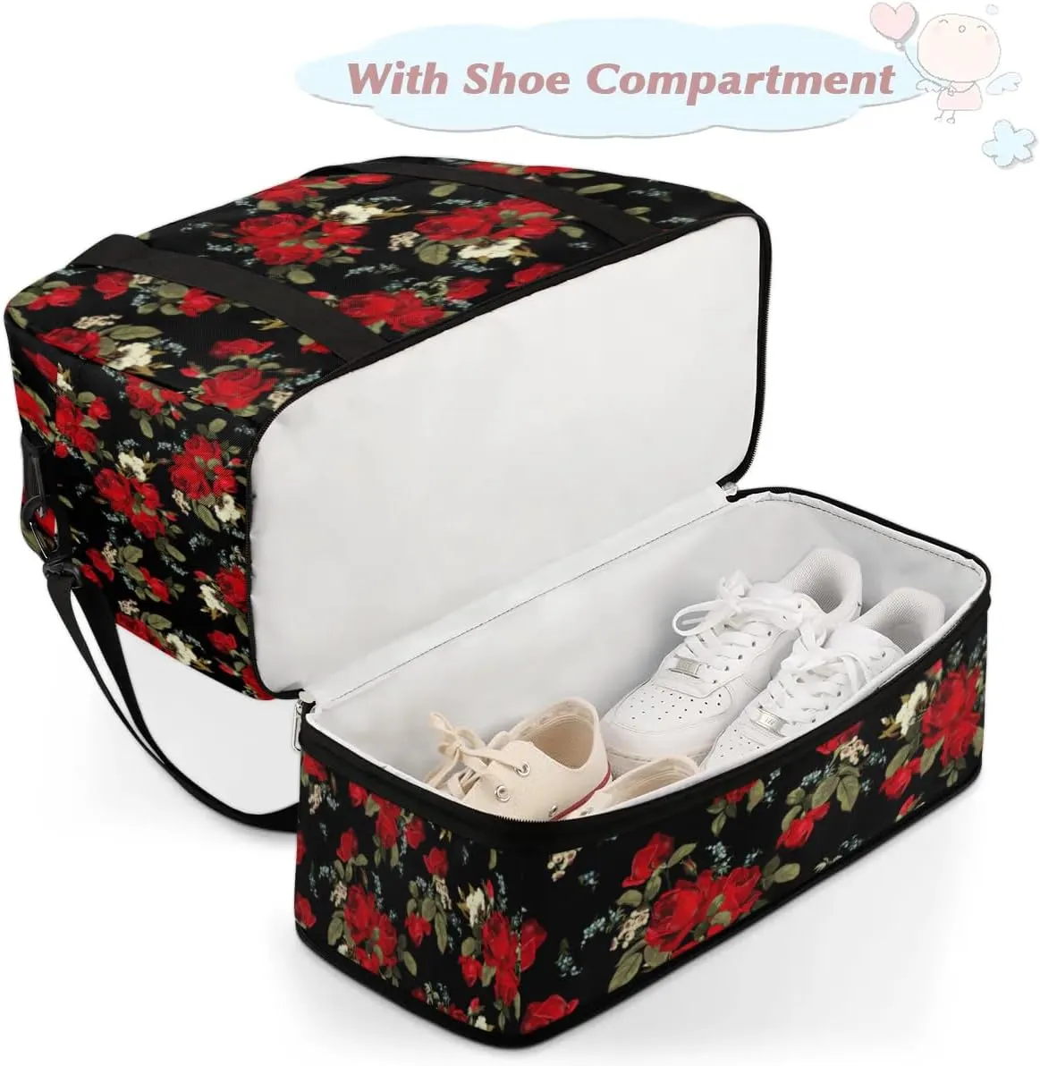 Flower Floral Petals Sports Gym Bag with Shoes Compartment Foldable Travel Duffel Bag Dry Wet Separated Sports Tote Workout Weekender Overnight Bag for Women Yoga Dance Work Training Handbag
