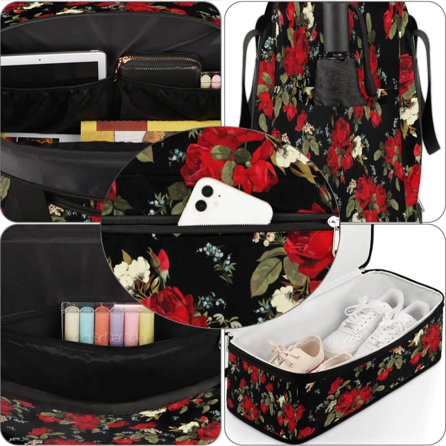 Flower Floral Petals Sports Gym Bag with Shoes Compartment Foldable Travel Duffel Bag Dry Wet Separated Sports Tote Workout Weekender Overnight Bag for Women Yoga Dance Work Training Handbag