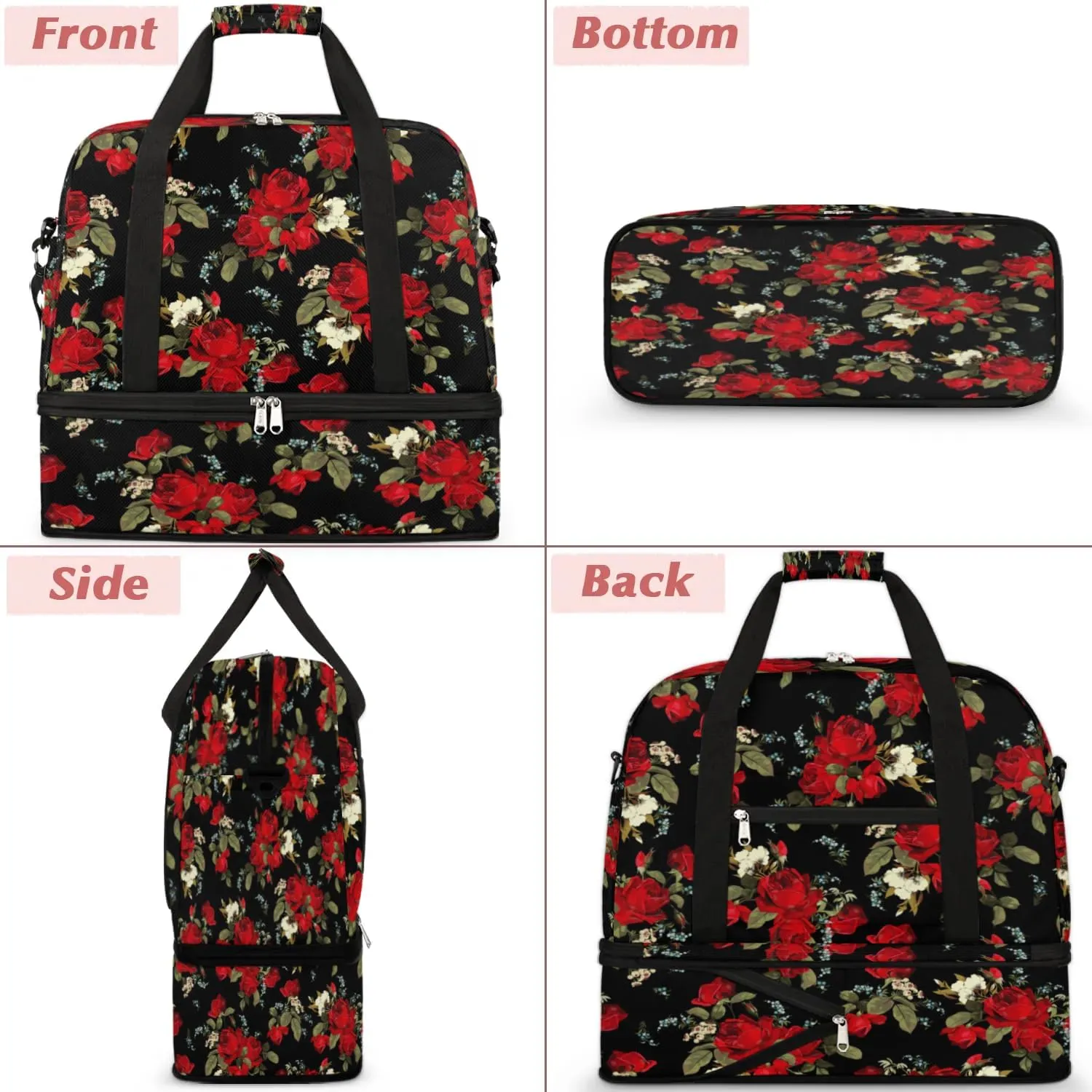 Flower Floral Petals Sports Gym Bag with Shoes Compartment Foldable Travel Duffel Bag Dry Wet Separated Sports Tote Workout Weekender Overnight Bag for Women Yoga Dance Work Training Handbag