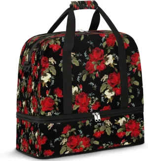 Flower Floral Petals Sports Gym Bag with Shoes Compartment Foldable Travel Duffel Bag Dry Wet Separated Sports Tote Workout Weekender Overnight Bag for Women Yoga Dance Work Training Handbag