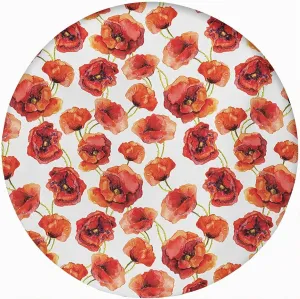 Flower Round Fitted Tablecloth,Floral Pattern Poppies Grassland Print Elastic Edged Polyester Table Pad Small Fit Round Tables Diameter for Christmas Thanksgiving Wedding Party Dining 72x72 In