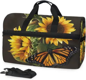 Flower Sunflower Butterfly Travel Duffel Bag for Women Men Sport Gym Bag with Shoes Compartment Overnight Weekend Bag