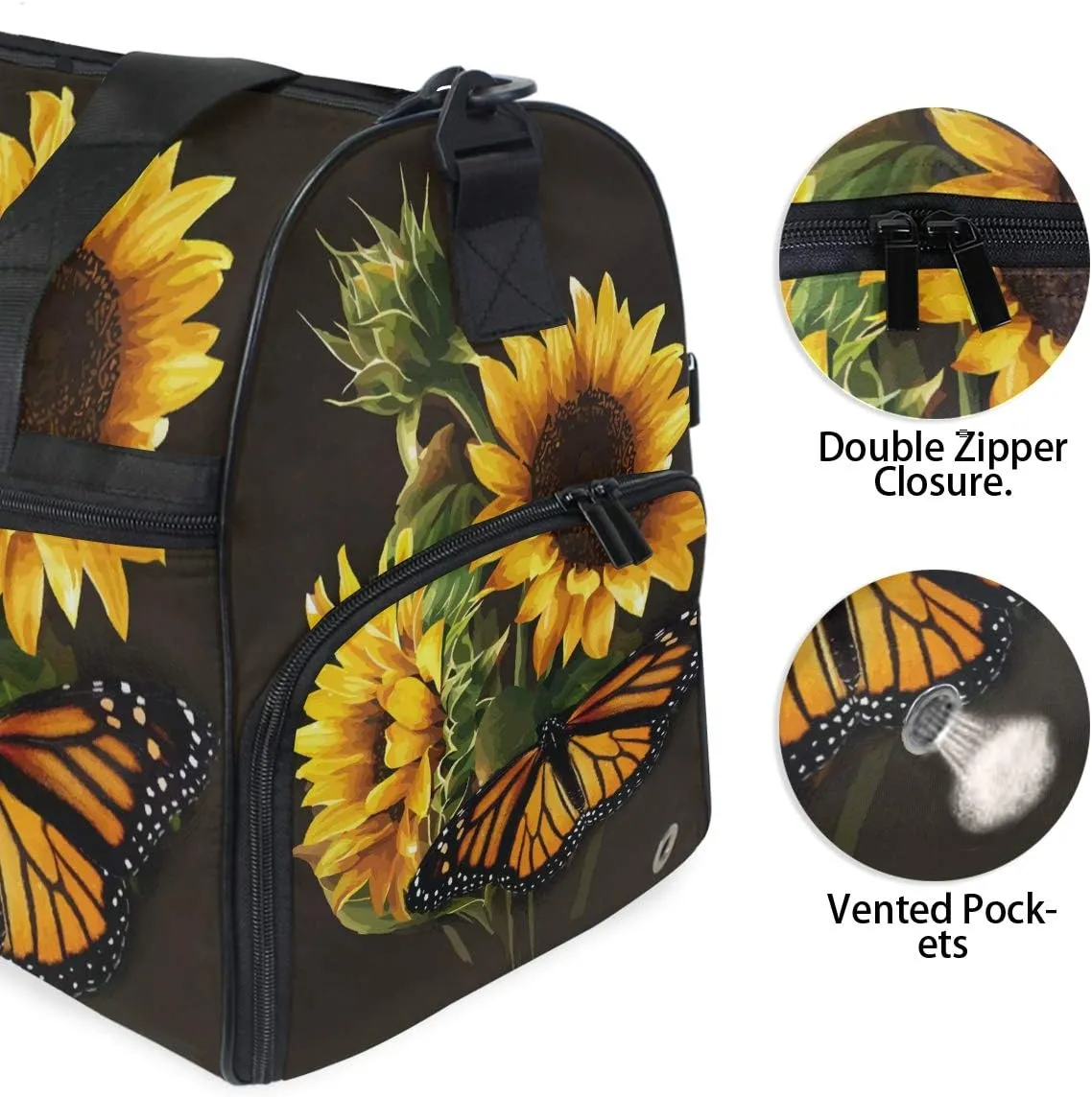 Flower Sunflower Butterfly Travel Duffel Bag for Women Men Sport Gym Bag with Shoes Compartment Overnight Weekend Bag