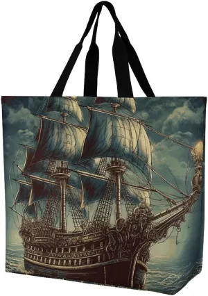 Flowers And Horses Hand Drawn Tote Bag for Women Reusable Grocery Shoulder Bag Shopping Bags for Travel, Groceries