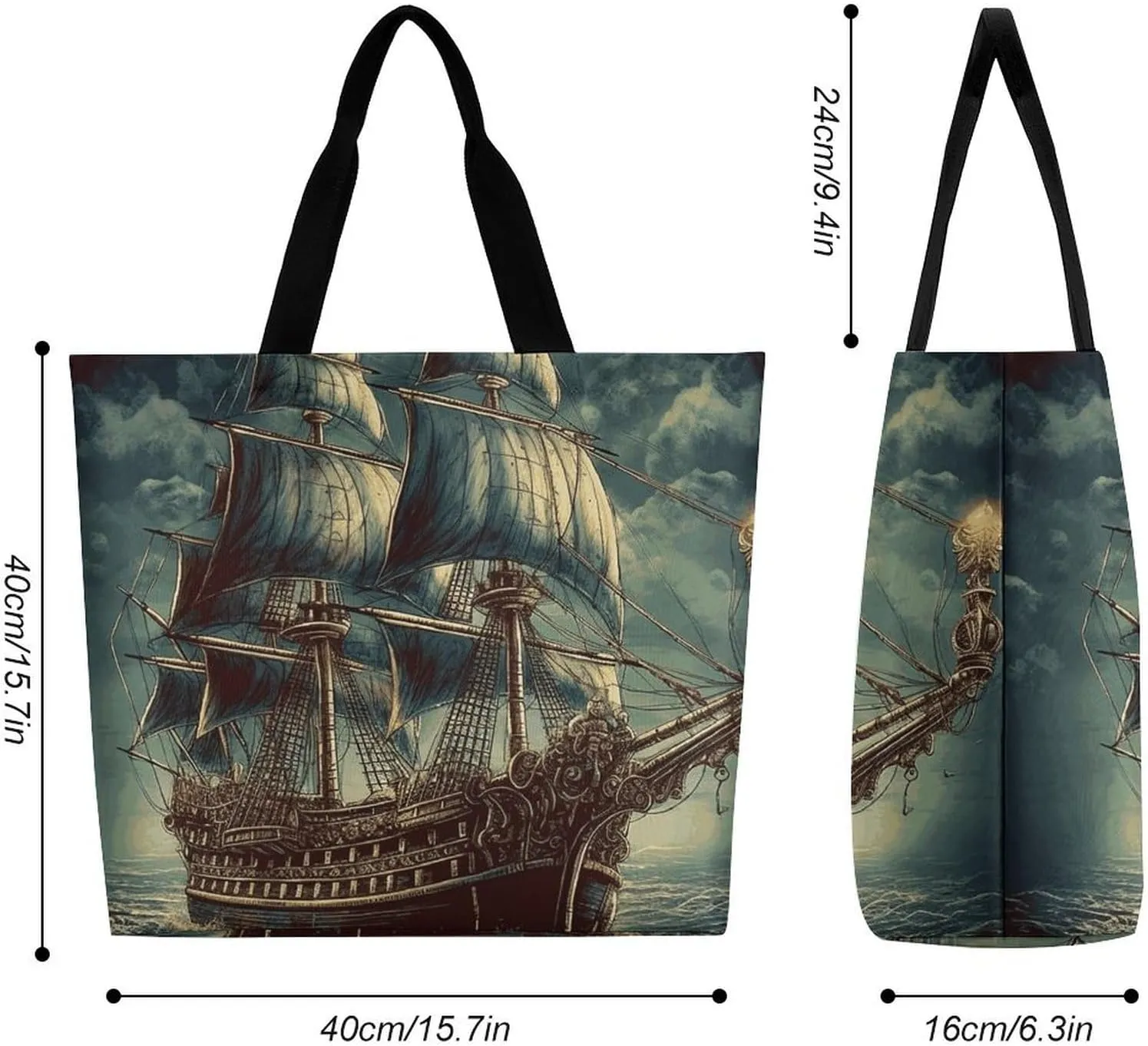 Flowers And Horses Hand Drawn Tote Bag for Women Reusable Grocery Shoulder Bag Shopping Bags for Travel, Groceries