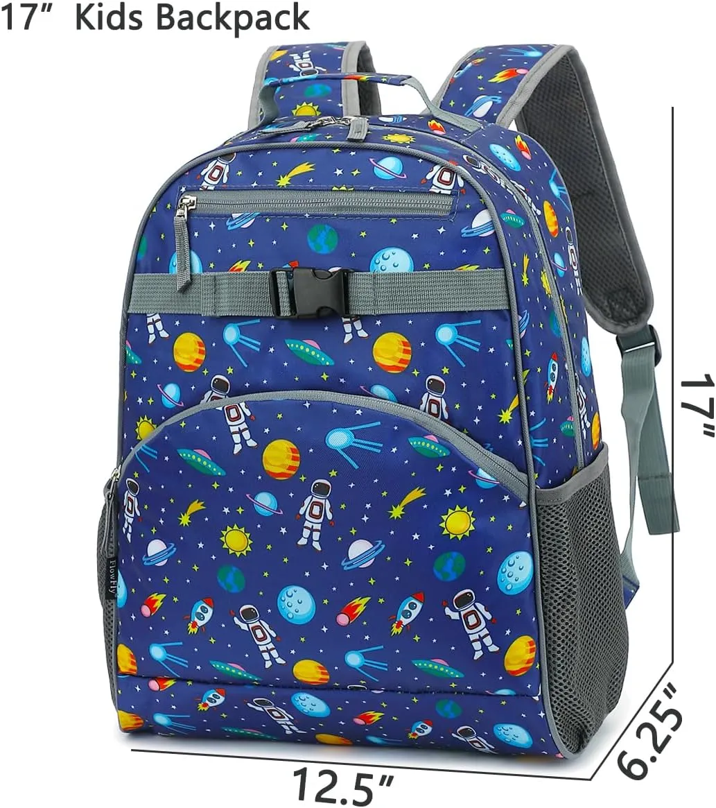 FlowFly Kids Backpack for Toddler Boys Girls, Simple Lightweight Bookbag for Daycare Kindergarten Elementary School Travel, Small Modern Bag (Large, Astronaut)