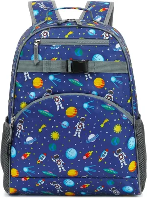 FlowFly Kids Backpack for Toddler Boys Girls, Simple Lightweight Bookbag for Daycare Kindergarten Elementary School Travel, Small Modern Bag (Large, Astronaut)