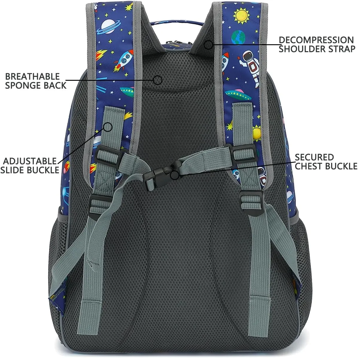 FlowFly Kids Backpack for Toddler Boys Girls, Simple Lightweight Bookbag for Daycare Kindergarten Elementary School Travel, Small Modern Bag (Large, Astronaut)