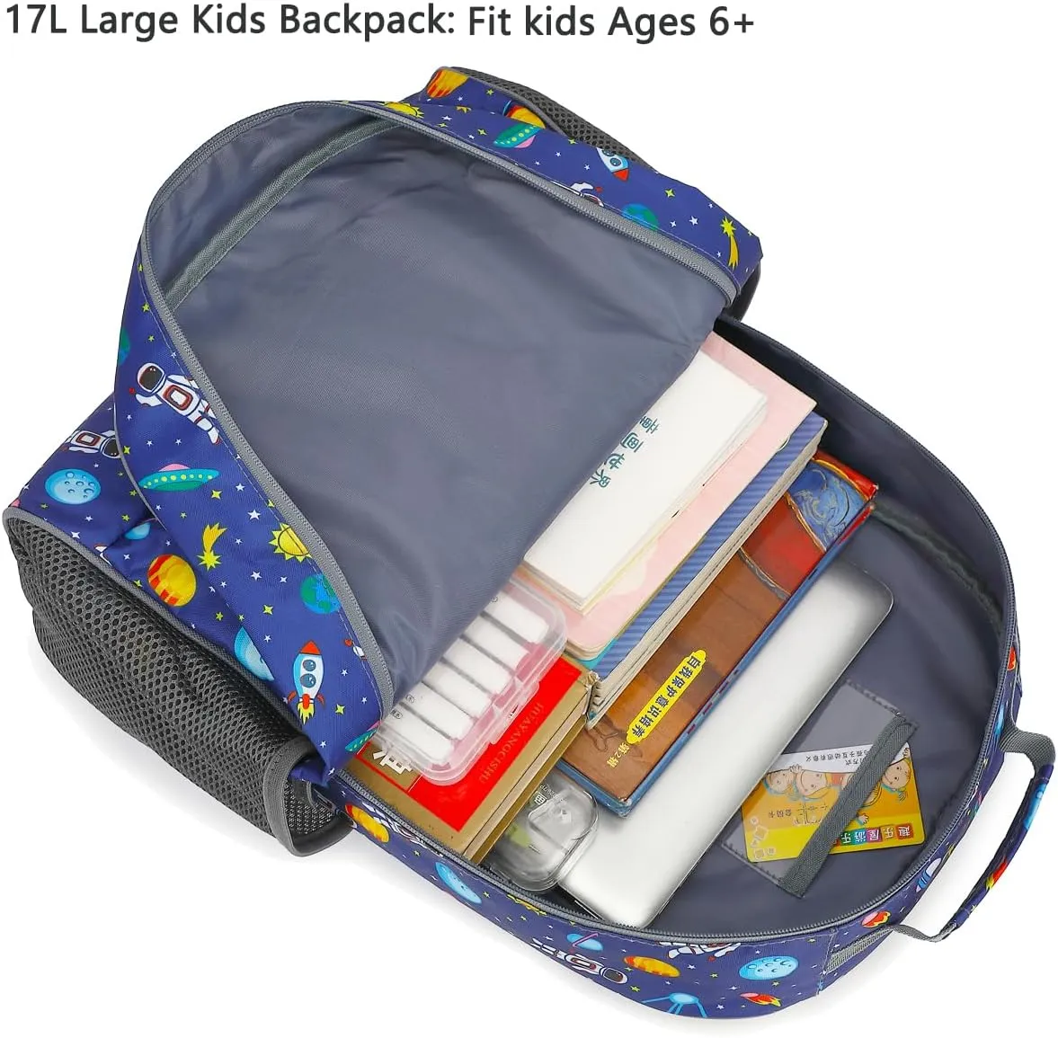 FlowFly Kids Backpack for Toddler Boys Girls, Simple Lightweight Bookbag for Daycare Kindergarten Elementary School Travel, Small Modern Bag (Large, Astronaut)