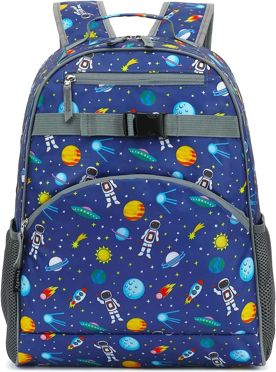 FlowFly Kids Backpack for Toddler Boys Girls, Simple Lightweight Bookbag for Daycare Kindergarten Elementary School Travel, Small Modern Bag (Large, Astronaut)