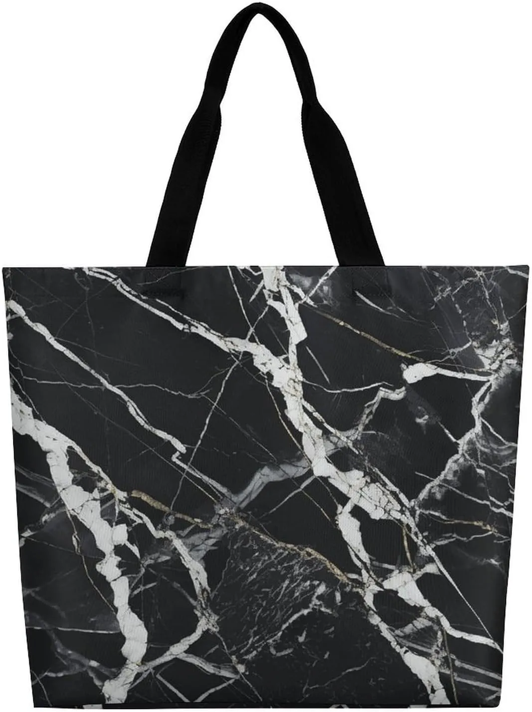 Foldable Grocery Bag Reusable Shopping Bag Black And White Marble Tote Bag Casual Handbags for Work Shopping