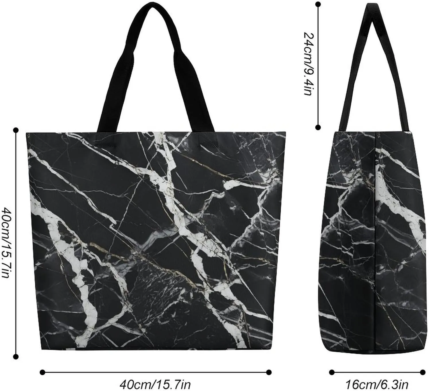 Foldable Grocery Bag Reusable Shopping Bag Black And White Marble Tote Bag Casual Handbags for Work Shopping