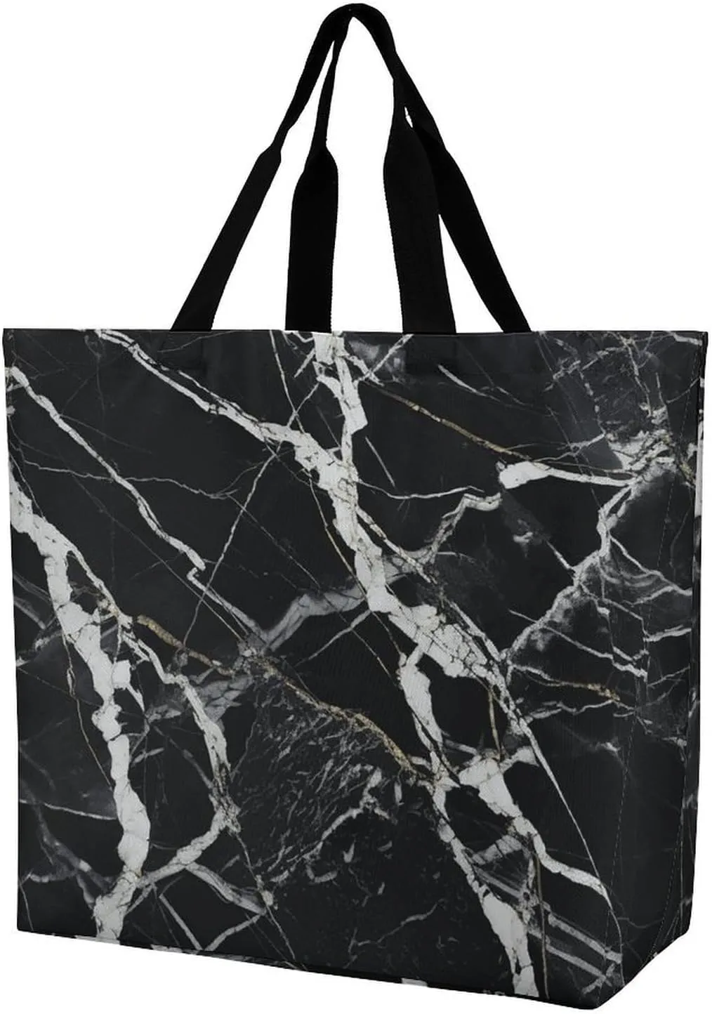 Foldable Grocery Bag Reusable Shopping Bag Black And White Marble Tote Bag Casual Handbags for Work Shopping