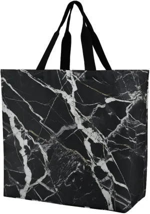 Foldable Grocery Bag Reusable Shopping Bag Black And White Marble Tote Bag Casual Handbags for Work Shopping