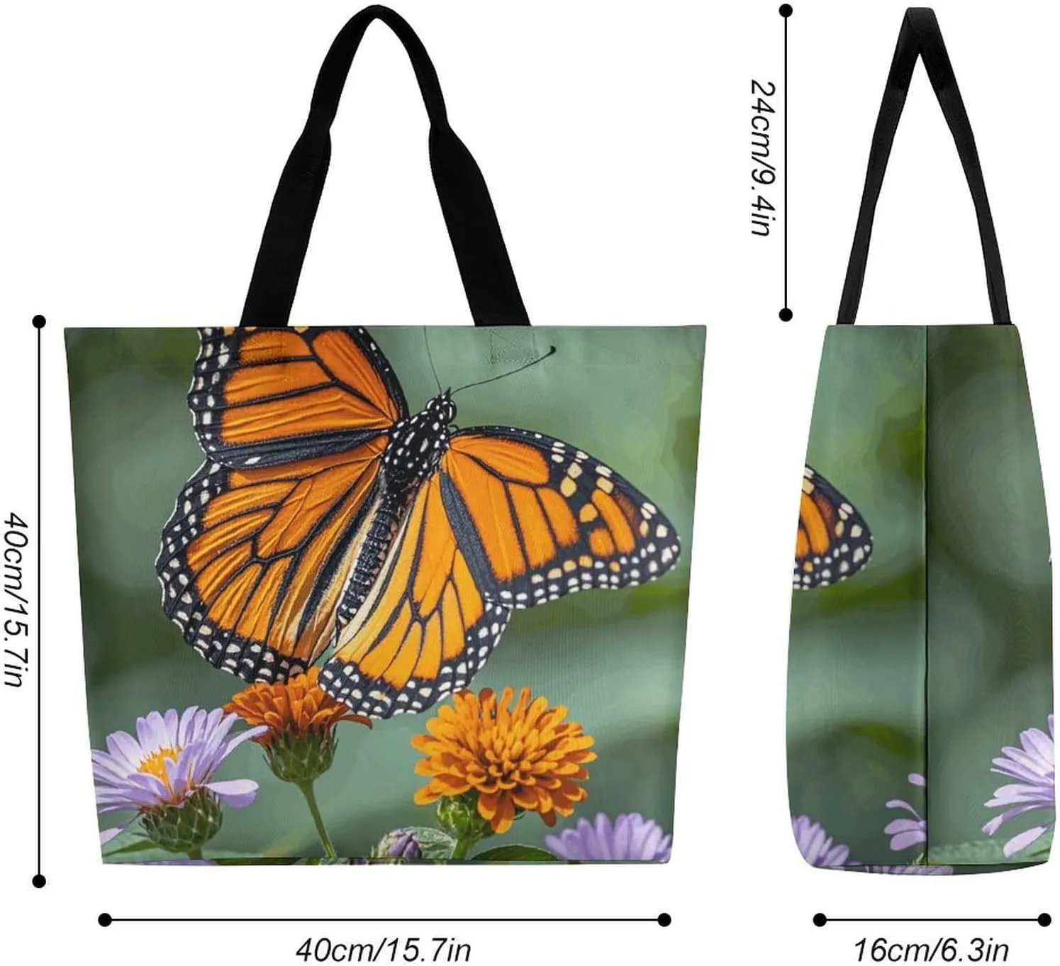 Foldable Grocery Bag Reusable Shopping Bag White Blooms Blue Butterflies Tote Bag Casual Handbags for Work Shopping