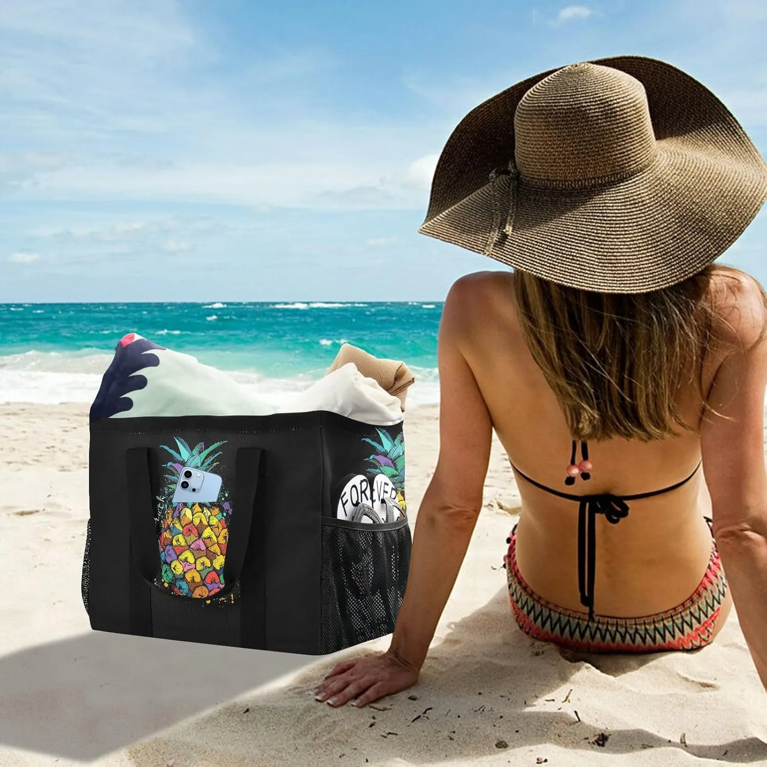 Foldable Grocery Reusable Tote Grocery Bag, Travel Canvas Shoulder Bags, Large Casual Laundry Pool Beach Bag