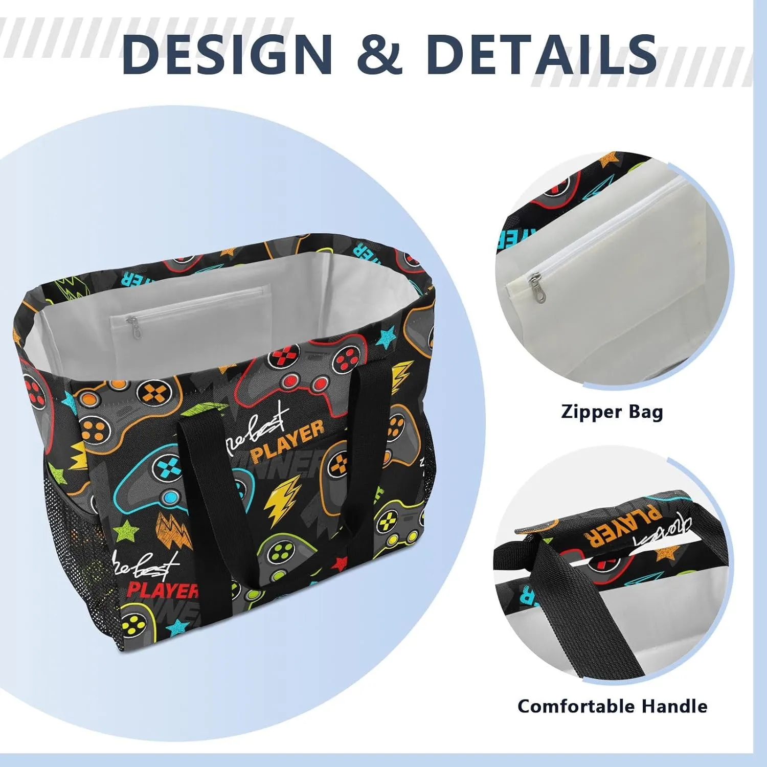 Foldable Grocery Reusable Tote Grocery Bag, Travel Canvas Shoulder Bags, Large Casual Laundry Pool Beach Bag