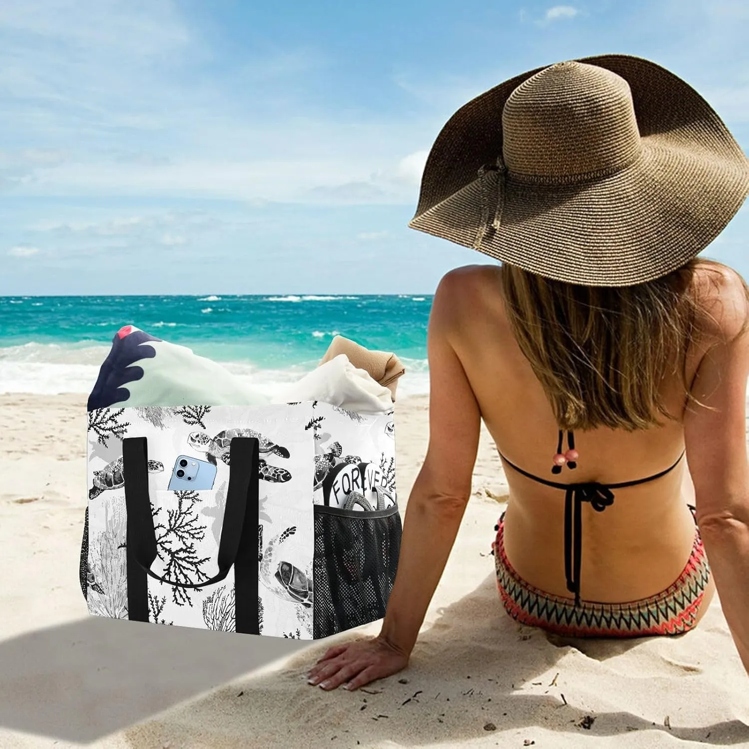 Foldable Grocery Reusable Tote Grocery Bag, Travel Canvas Shoulder Bags, Large Casual Laundry Pool Beach Bag