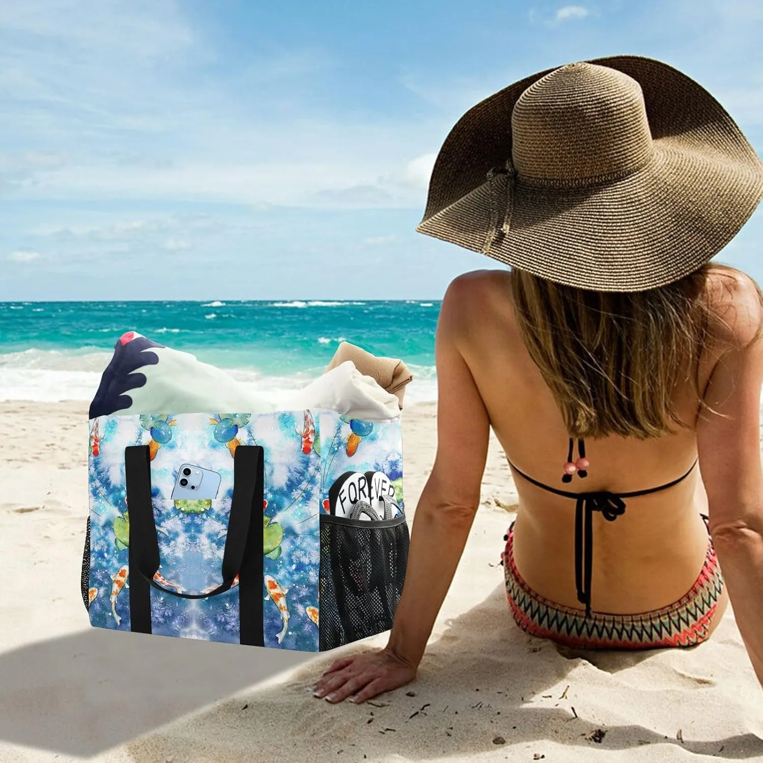 Foldable Grocery Reusable Tote Grocery Bag, Travel Canvas Shoulder Bags, Large Casual Laundry Pool Beach Bag