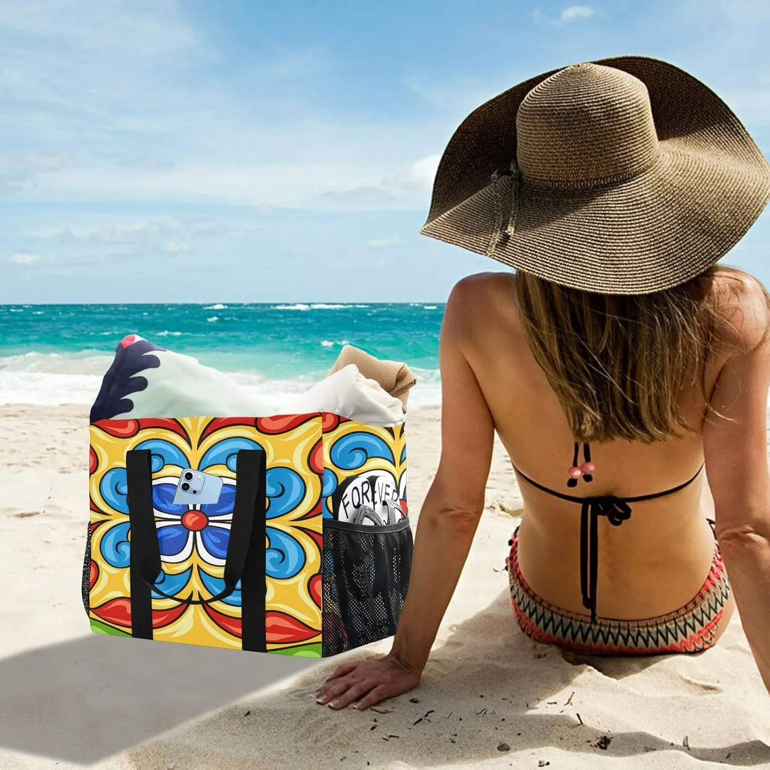 Foldable Grocery Reusable Tote Grocery Bag, Travel Canvas Shoulder Bags, Large Casual Laundry Pool Beach Bag