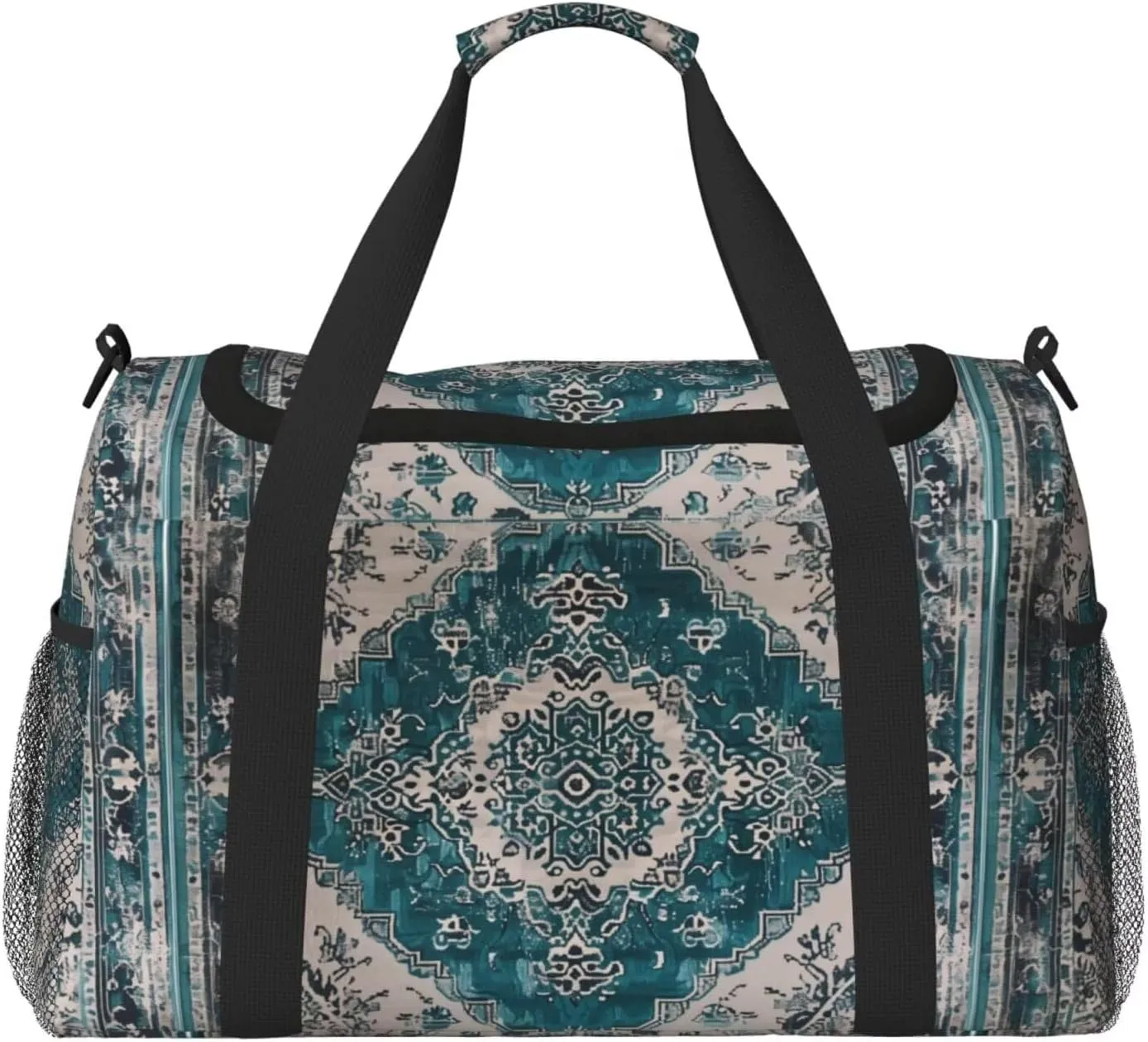 Foldable Travel Duffle Bag for Women Men Gym Tote Bag for Sports Aztec Turquoise Southwest Boho Geometry Carry On Weekender Overnight Bag for Travel, Navajo Tribal Native American Sports Bag