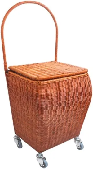 Folding Shopping Cart, Rattan Shopping Cart with Lid Rolling Elderly Shopping Trolley Hand Truck for Groceries Grocery Utility Carts(A)