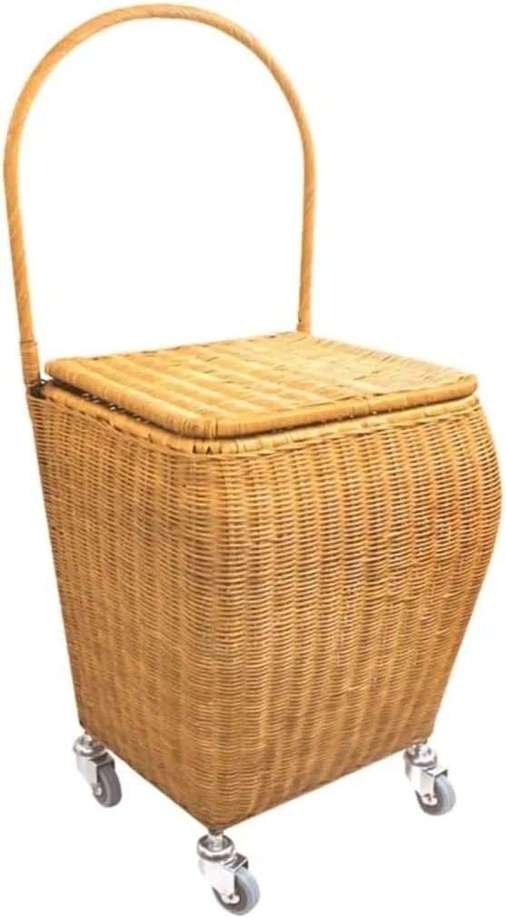 Folding Shopping Cart, Rattan Shopping Cart with Lid Rolling Elderly Shopping Trolley Hand Truck for Groceries Grocery Utility Carts(B)