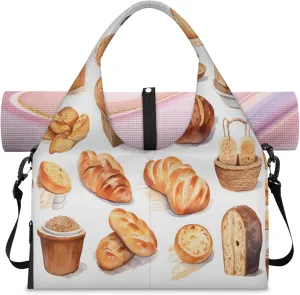 Food Bread Women's Yoga Gym Bag - Adjustable shoulder strap with shoe compartment, large gym bag with multiple pockets for yoga mat, gym equipment and travel accessories