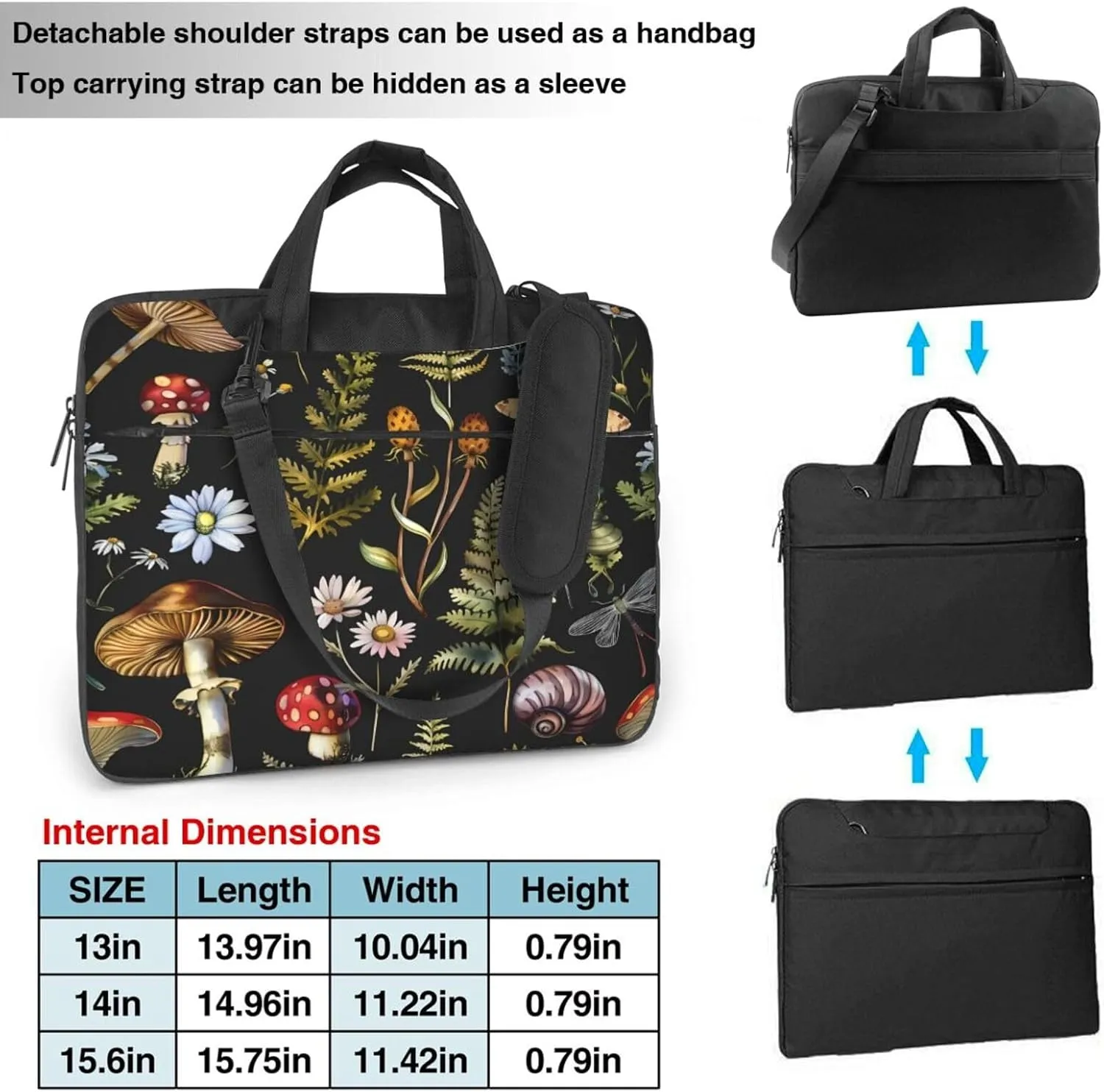 Forest Mushroom Snails Leaves Laptop Case Bag Computer Messenger Bag Briefcase Laptop Sleeve