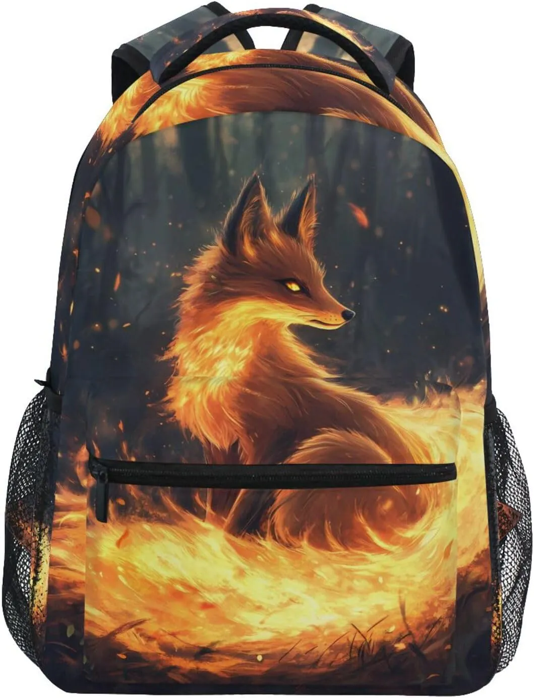 Fox Flame Backpack 3rd 4th 5th Grade School Bookbag Travel Laptop Daypack Bag Purse for Boys Girls Teens