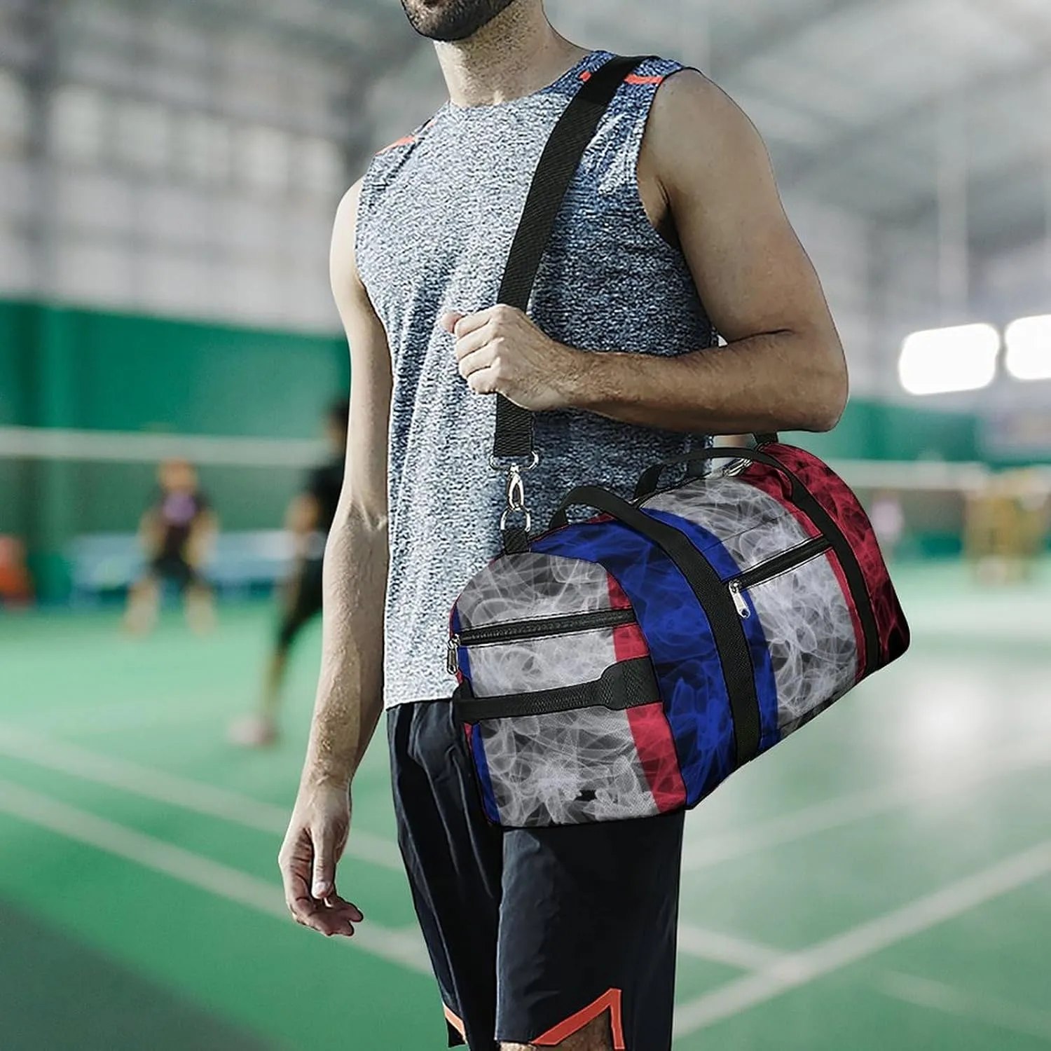 France Flag Smoke Style Travel Duffel Bag with Shoe Compartment for Gym Yoga Beach Weekender