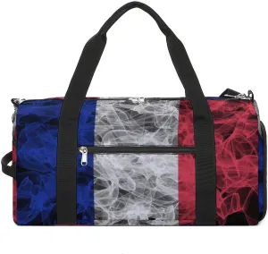 France Flag Smoke Style Travel Duffel Bag with Shoe Compartment for Gym Yoga Beach Weekender