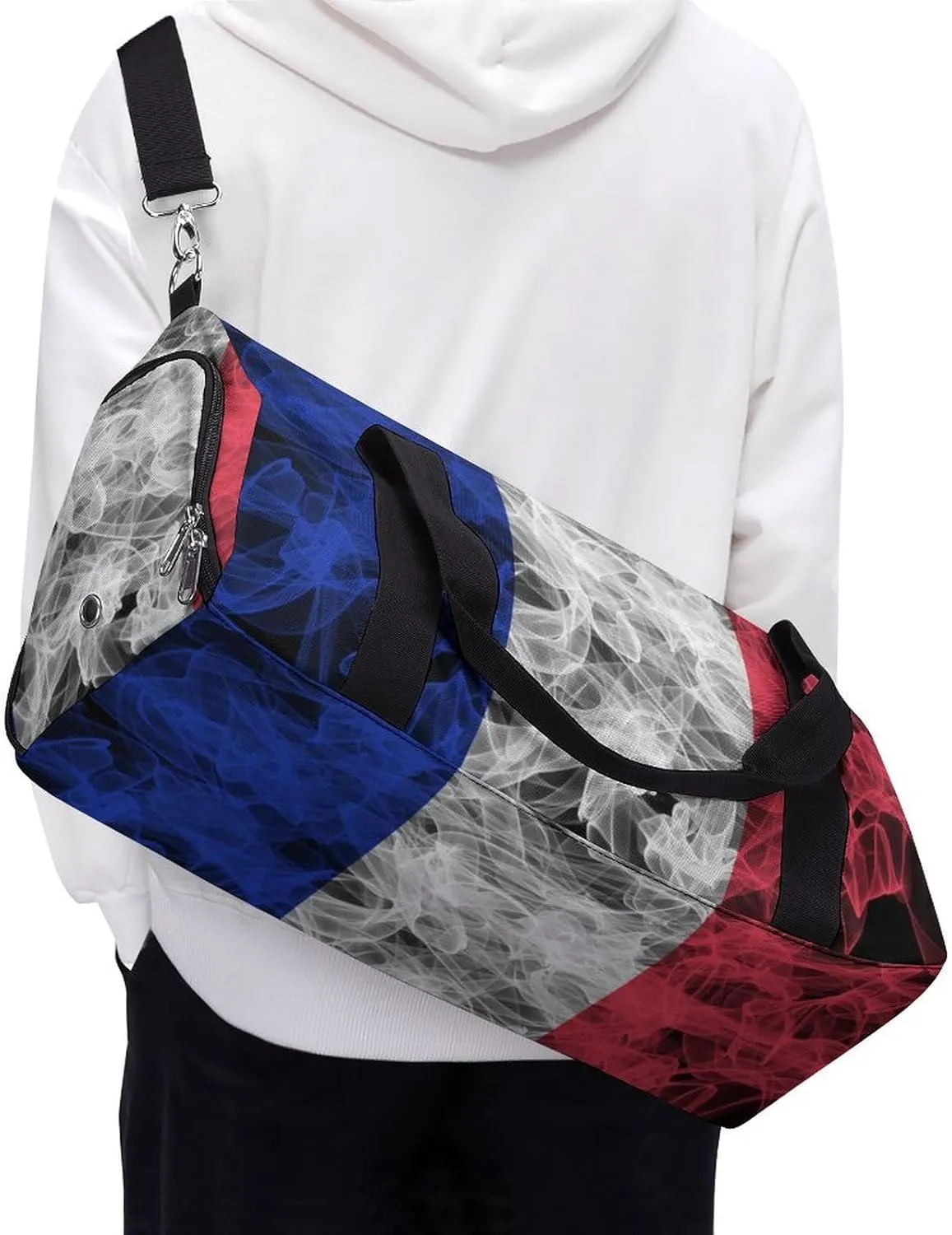 France Flag Smoke Style Travel Duffel Bag with Shoe Compartment for Gym Yoga Beach Weekender