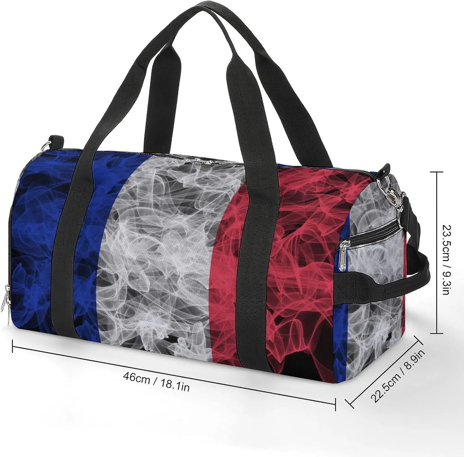 France Flag Smoke Style Travel Duffel Bag with Shoe Compartment for Gym Yoga Beach Weekender