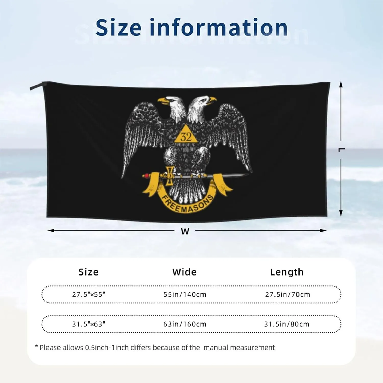 Freemasonry and Scottish Rite Beach Towel Quick Dry Sand Free Lightweight Large 27.5"x55" with Travel Bag - Vacation Essentials Bath Towel for Pool, Summer