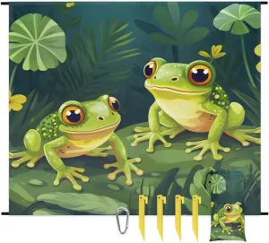 Frog Leaves Lightweight Beach Blanket Waterproof Sandproof 59"X68" Sand Free Beach Mat with 4 Stakes Compact Outdoor Blanket for Beach Quick Drying Picnic Mat for Travel Camping