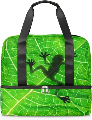 Frog Shadow Travel Bag Double Tier Zip Closure Weekender Bag with Leather Handle Waterproof Sports Tote Gym Bag for Swim Beach Gym Yoga