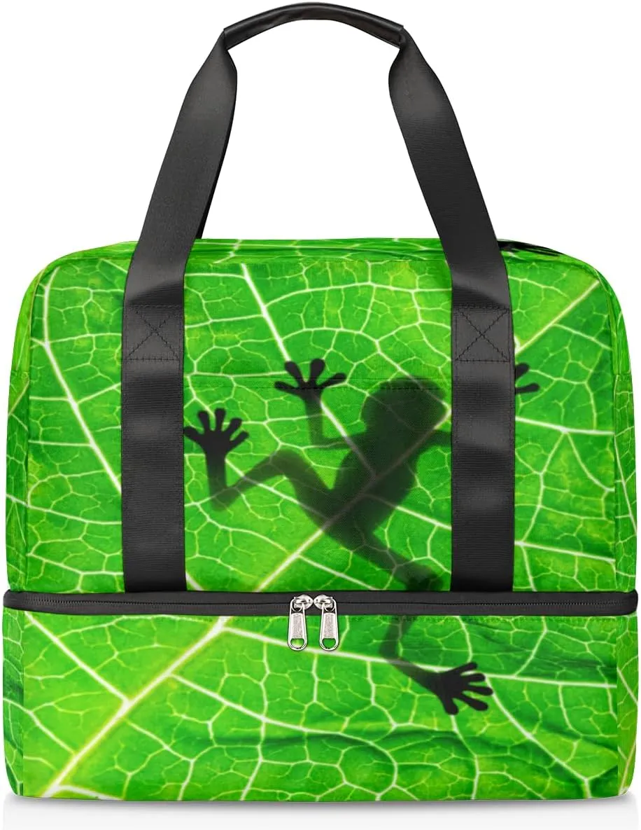 Frog Shadow Travel Bag Double Tier Zip Closure Weekender Bag with Leather Handle Waterproof Sports Tote Gym Bag for Swim Beach Gym Yoga