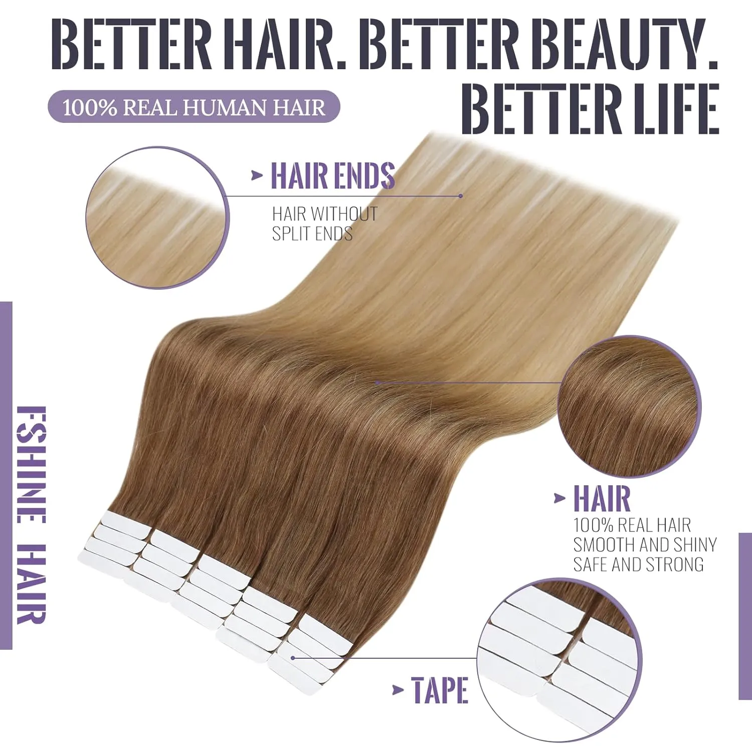 Fshine Hair Extensions Tape in Real Human Hair Balayage Hair Extensions Color 10 Golden Brown to 14 Dark Blonde 12 Inch Invisible Tape in Extensions 30g Remy Hair for Women 20Pcs