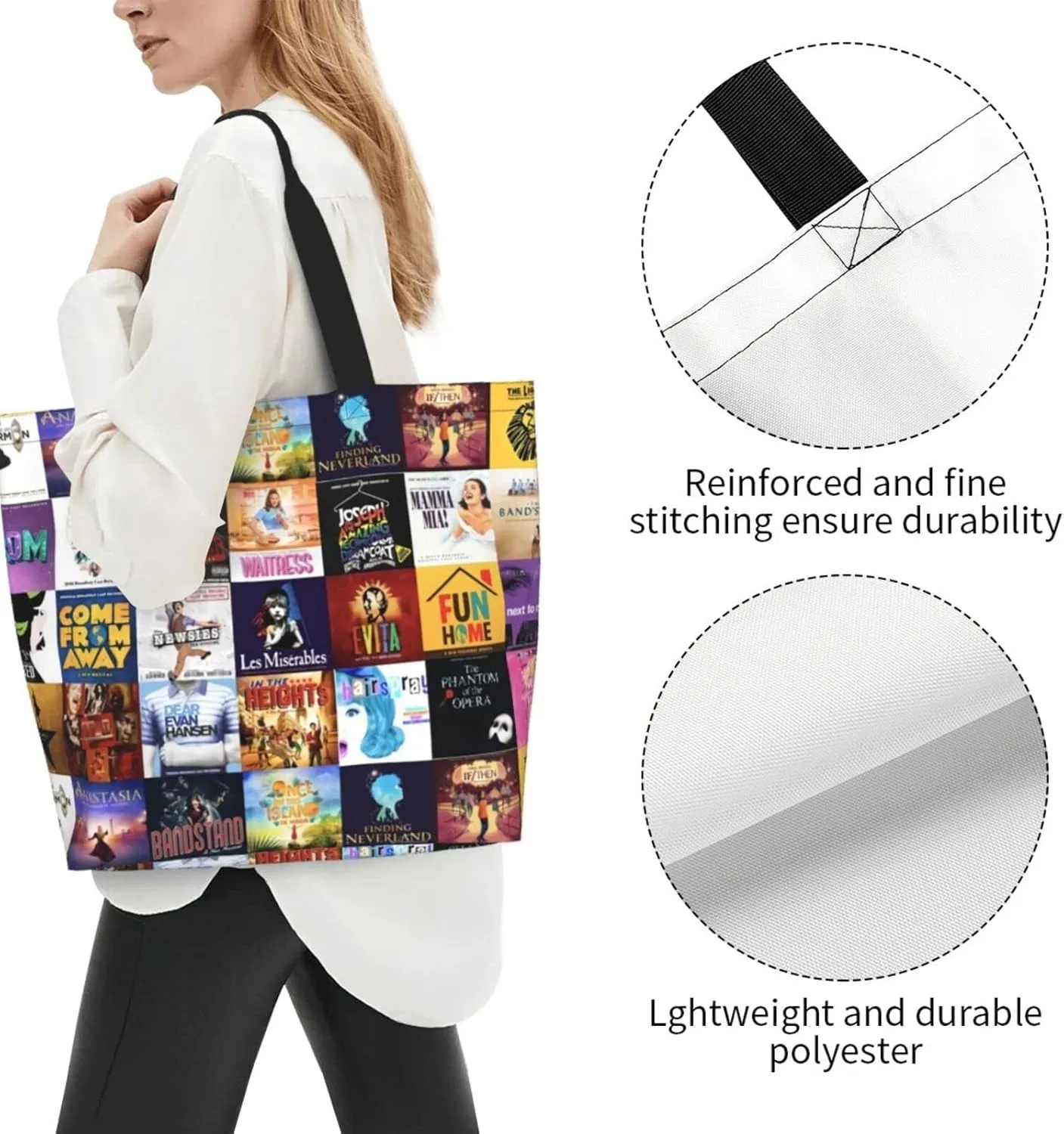 Ftuiylu broadway Tote Bag Women Kitchen Reusable Grocery Bags Shopping Bag Beach Bags Shoulder Bag