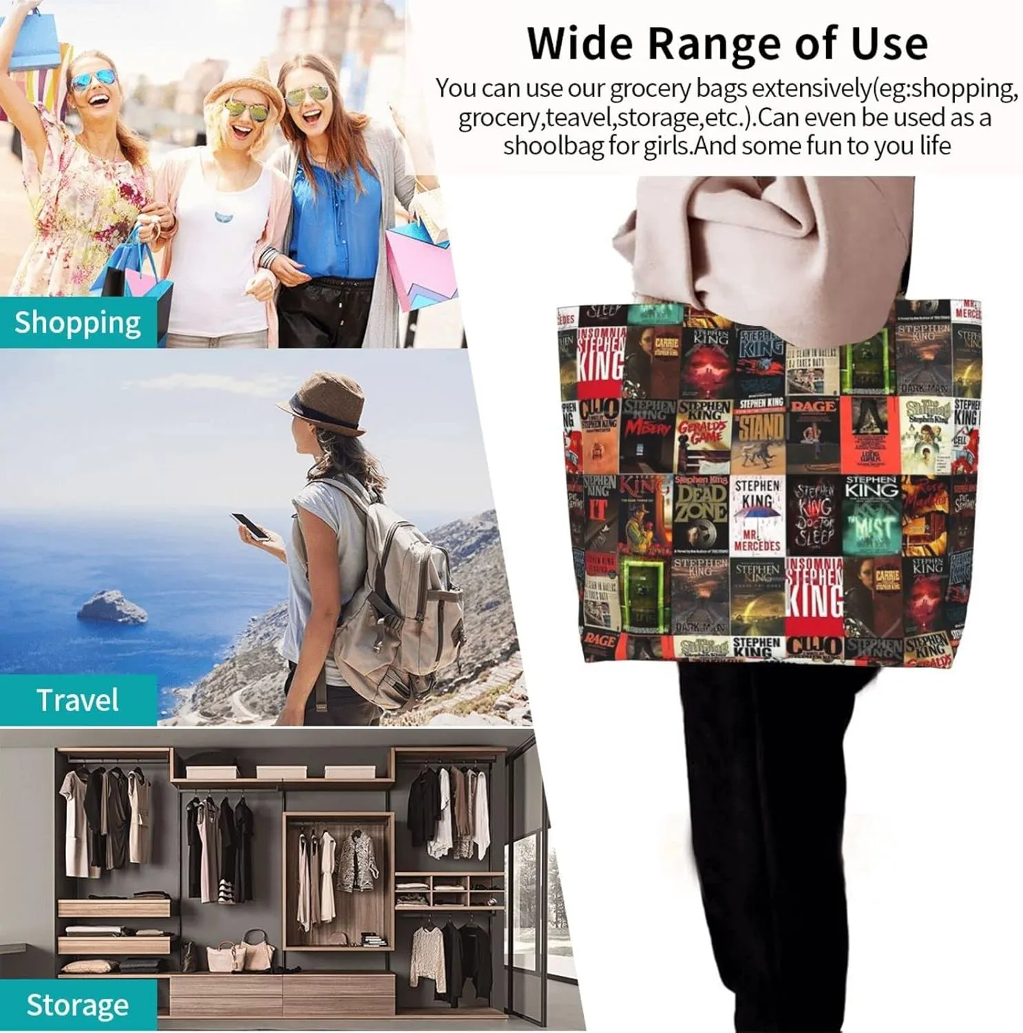Ftuiylu broadway Tote Bag Women Kitchen Reusable Grocery Bags Shopping Bag Beach Bags Shoulder Bag