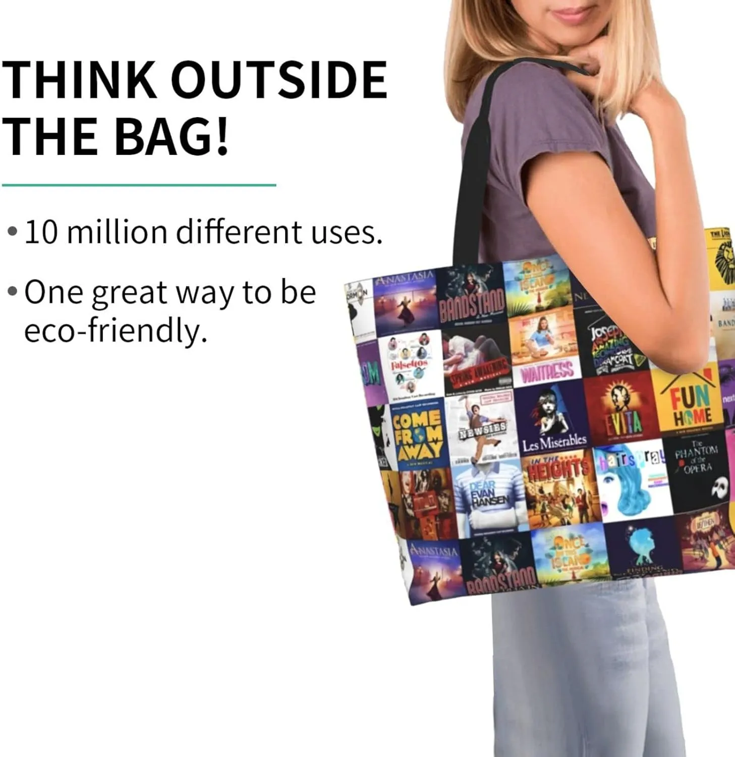 Ftuiylu broadway Tote Bag Women Kitchen Reusable Grocery Bags Shopping Bag Beach Bags Shoulder Bag