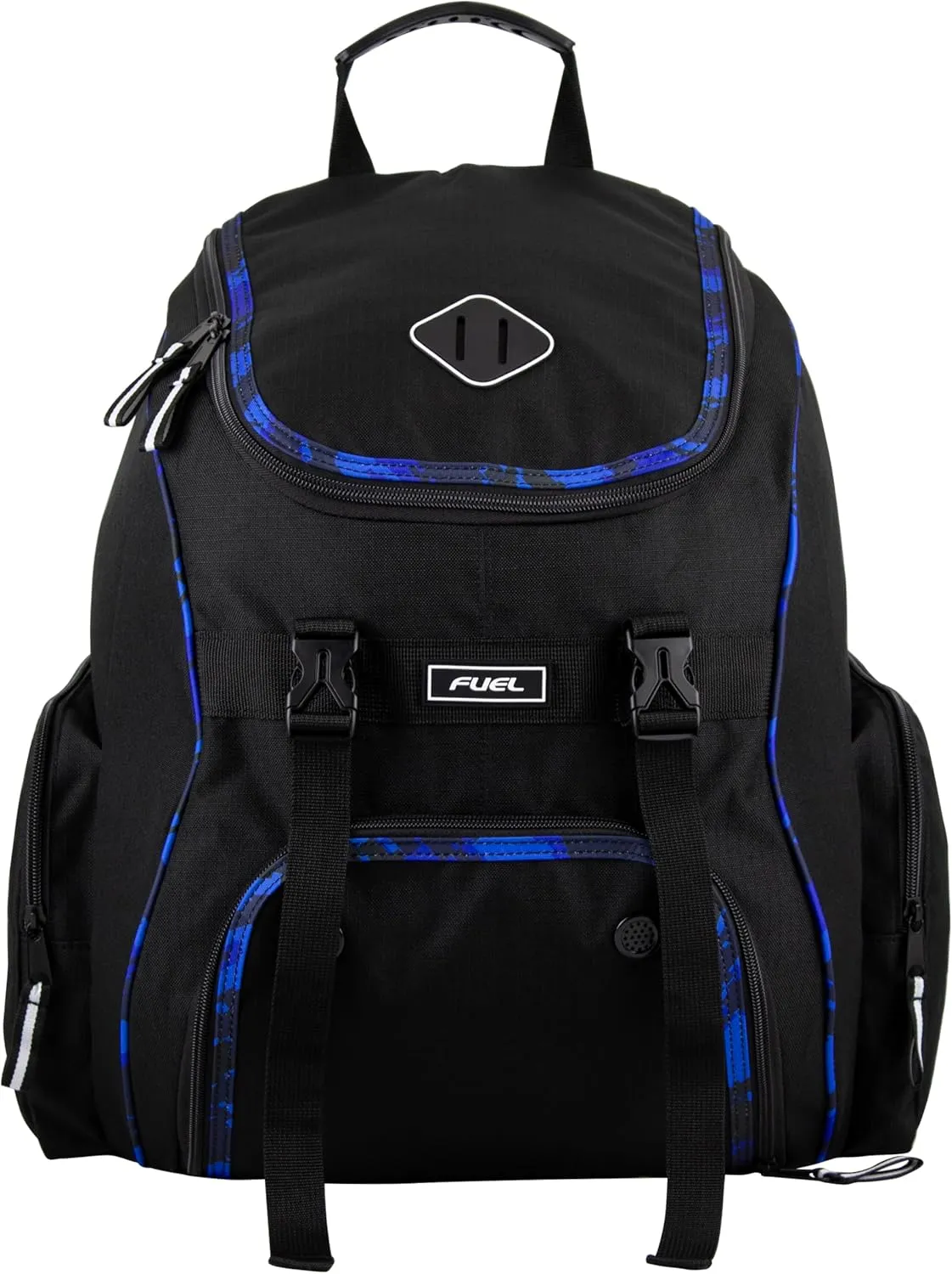 FUEL Oversized Wide Mouth Backpack with Multiple Compartments, Large Storage for Hiking, Work, Classroom, and Traveling - Blue Trim