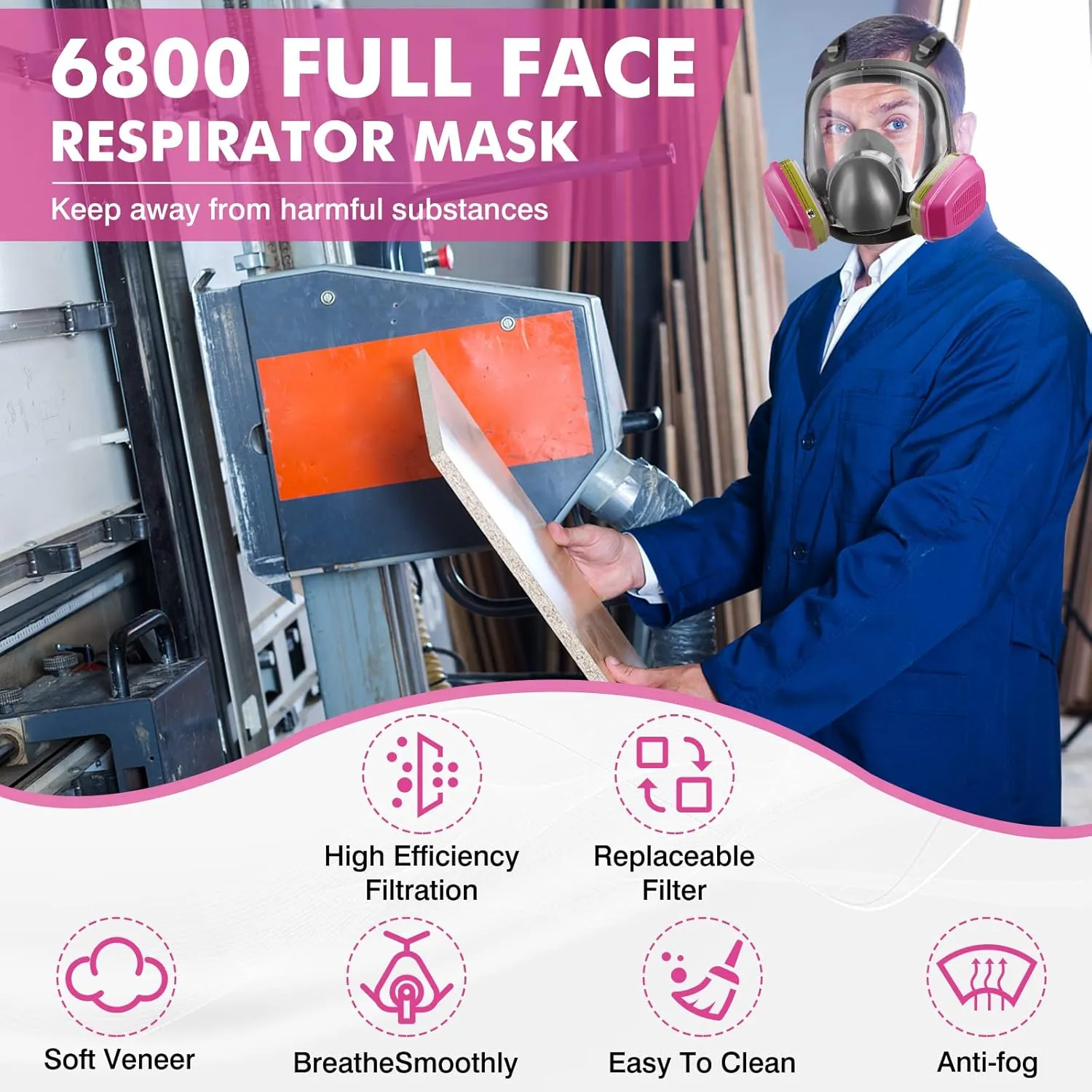 Full-Face Mask Respirator with 60926 Cartridges - Anti-fog,Reusable Gas Cover Organic Vapor Masks Survival Nuclear,Paint Mask for Painting,Dust,Formaldehyde,Epoxy Resin,Sanding,Cutting,welding