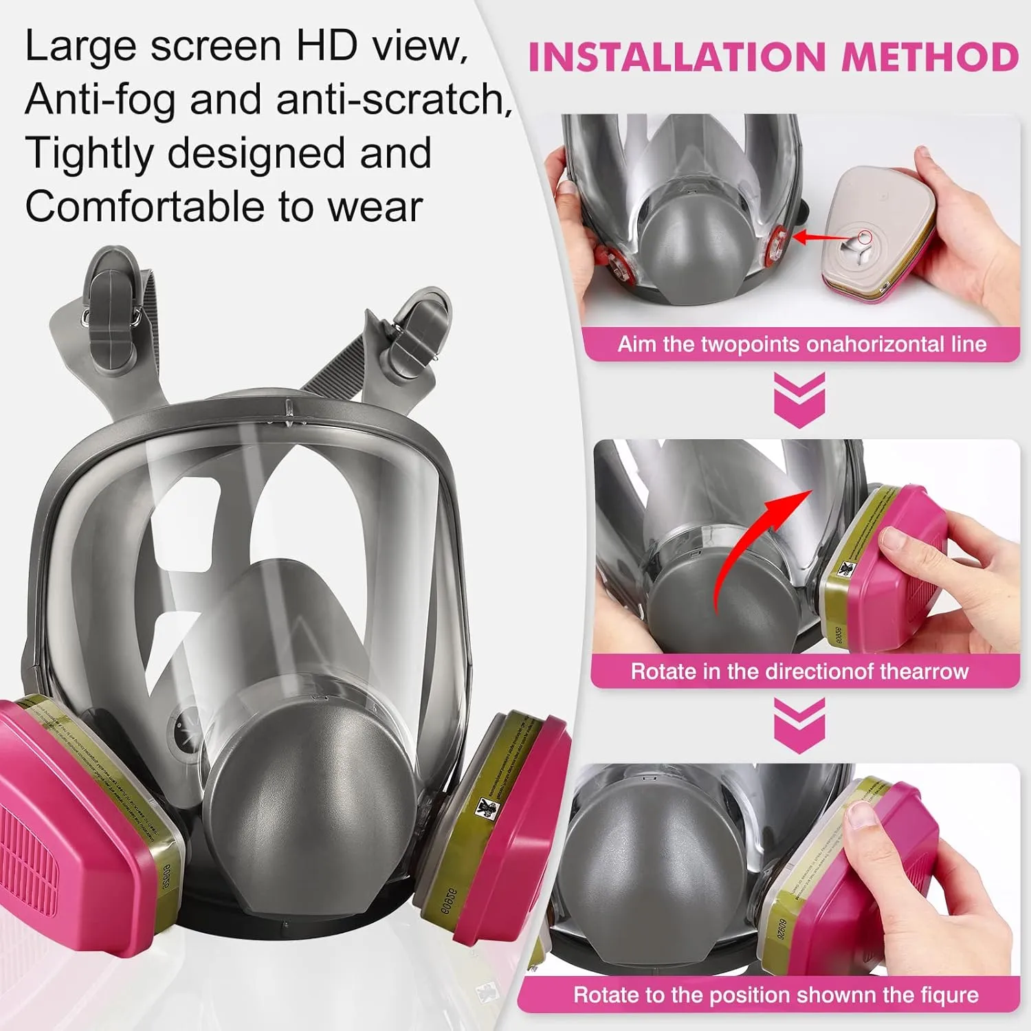 Full-Face Mask Respirator with 60926 Cartridges - Anti-fog,Reusable Gas Cover Organic Vapor Masks Survival Nuclear,Paint Mask for Painting,Dust,Formaldehyde,Epoxy Resin,Sanding,Cutting,welding